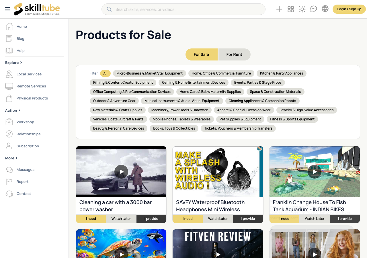 Filter videos by purpose and category